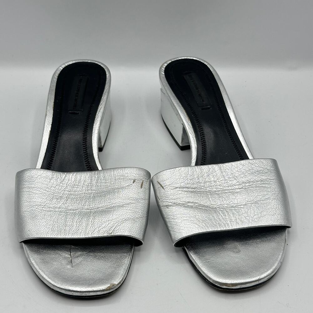 ALEXANDER WANG Lou Metallic Slide Sandal Heel Cutout Silver Sz 38/US 8 $450 - Picture 3 of 9